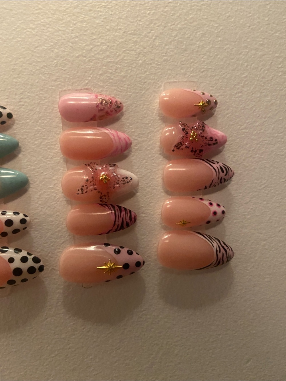 Multi-Design Press-On Nail Set in Nude, Pink, Black, Blue & Gold Accents